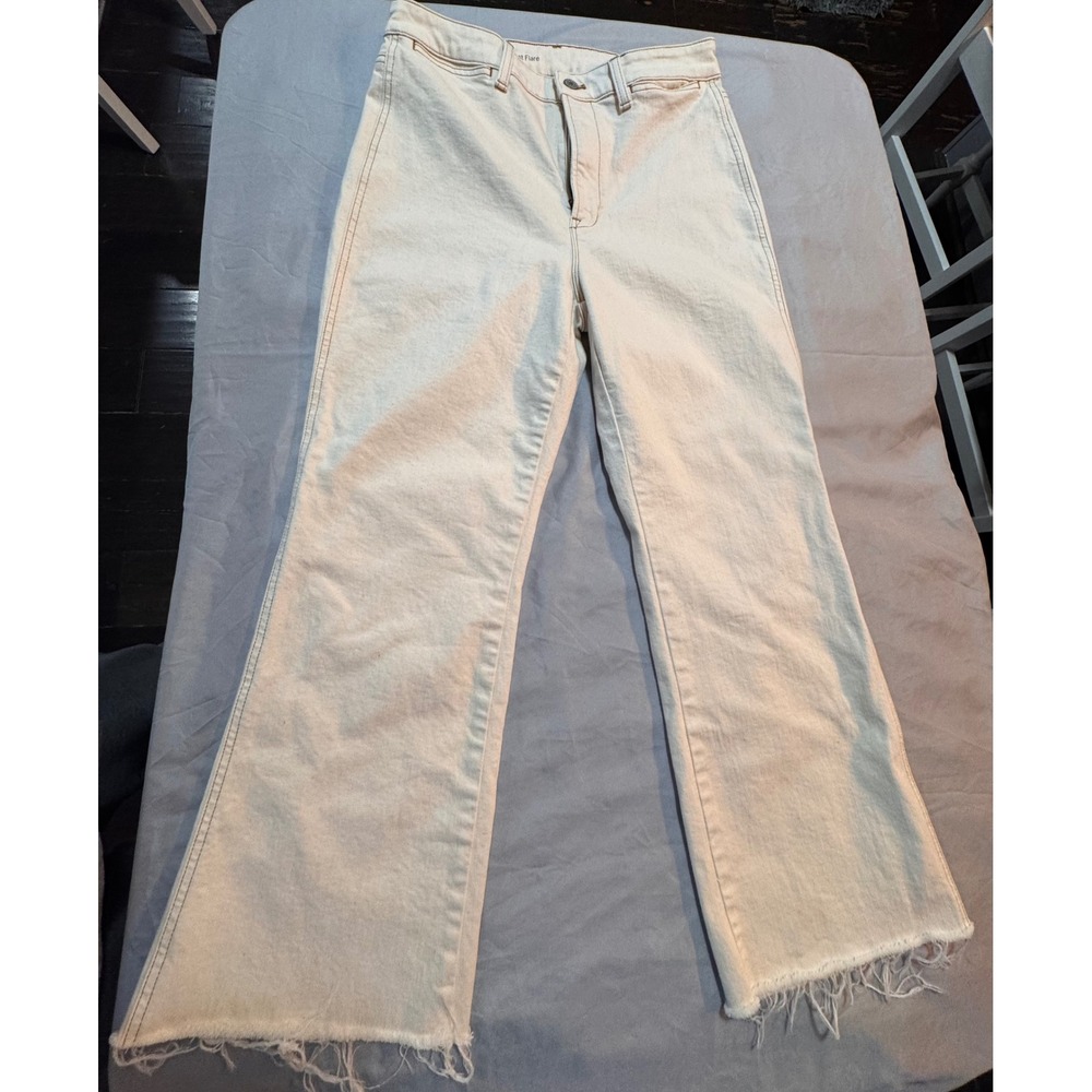 Talbots Flawless High Waist Flare Jeans Cream Off White Raw Hem Size 6